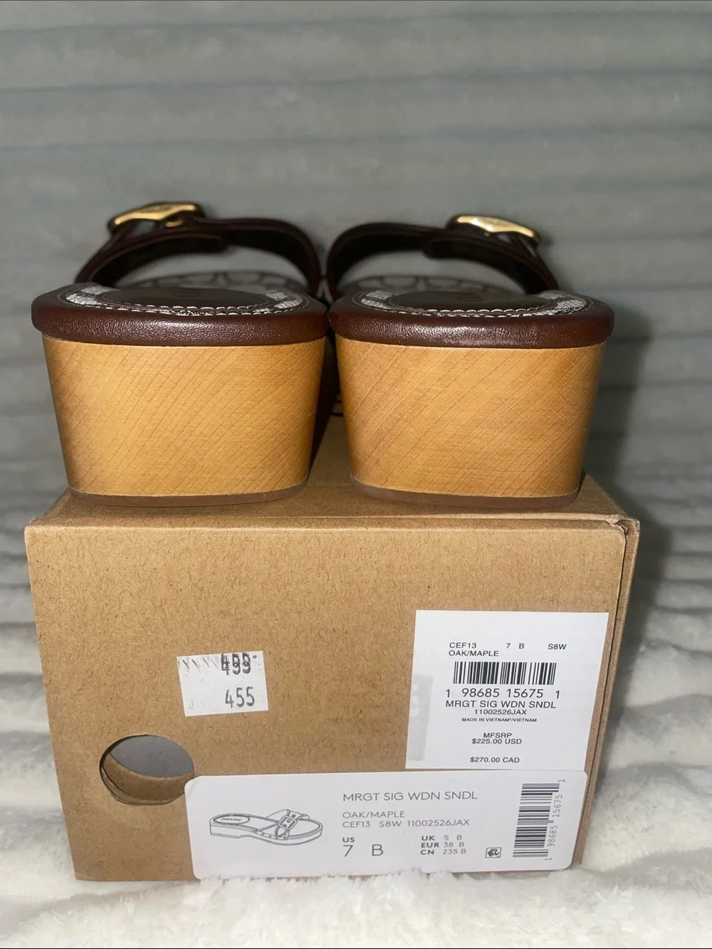 NIB Coach Margot Signature Oak/Maple Jacquard Wooden Platform Sandal Women’s 7